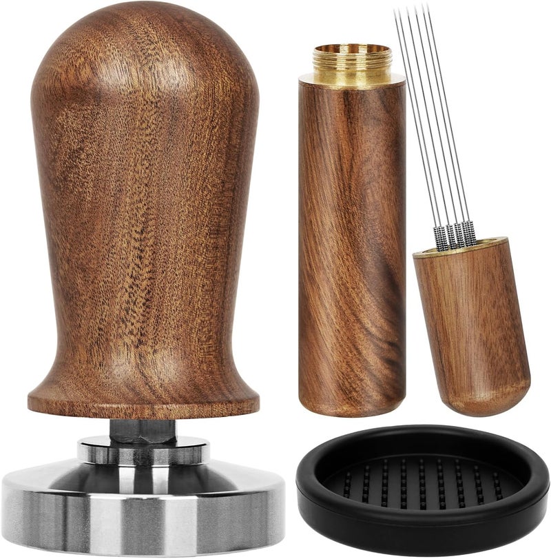 Y-Step 51mm Espresso Tamper Set, 30 lb Consistent Pressure Calibrated Coffee Tamper with Spring Loaded, Silicone Mat, Coffee Stirrer Espresso Distribution Tool, Wooden Barista Kit for Espresso Machine - Image 1